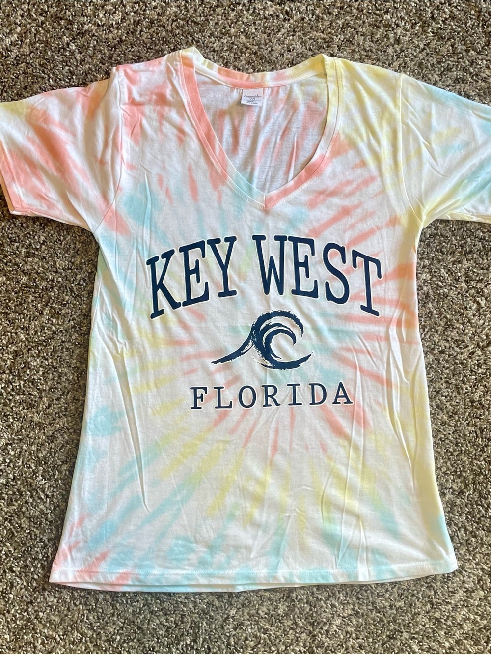 Key West Graphic V-Neck Tee - Pastel Multi Tie Dye Size Small